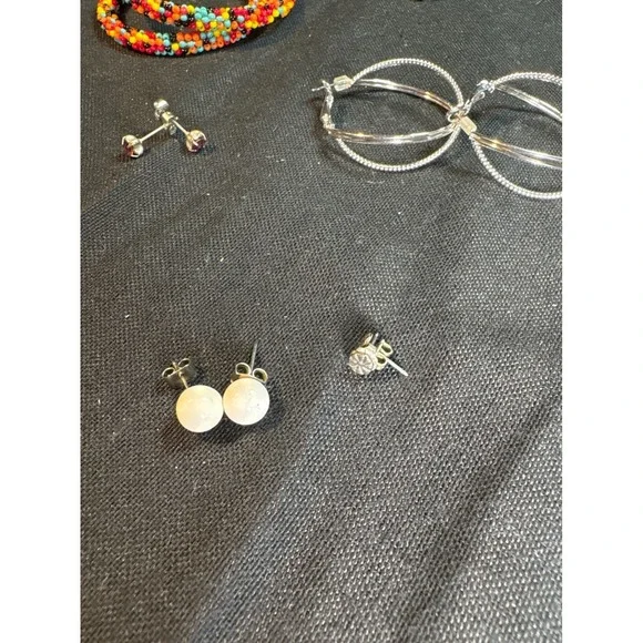 Multicolor Beaded Bracelet Hoop Earrings Pearl Studs‎ Gemstone Earrings Set - Picture 2 of 4